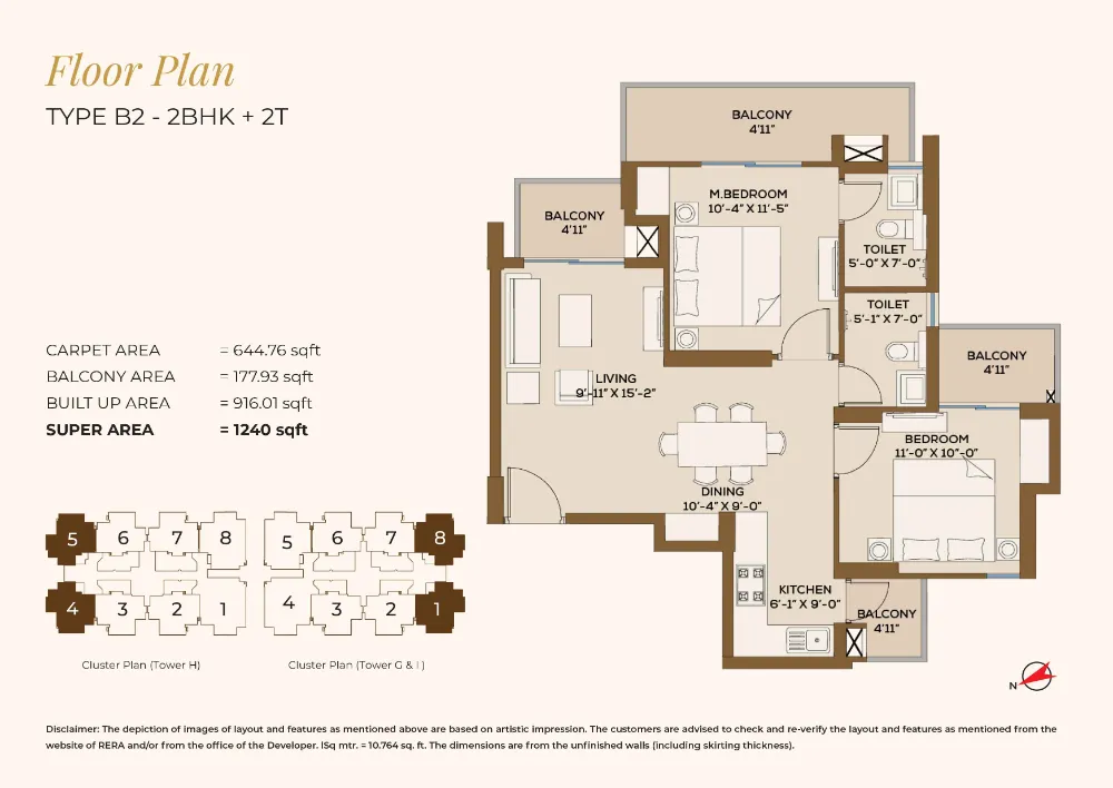 2 BHK Apartment + 2T